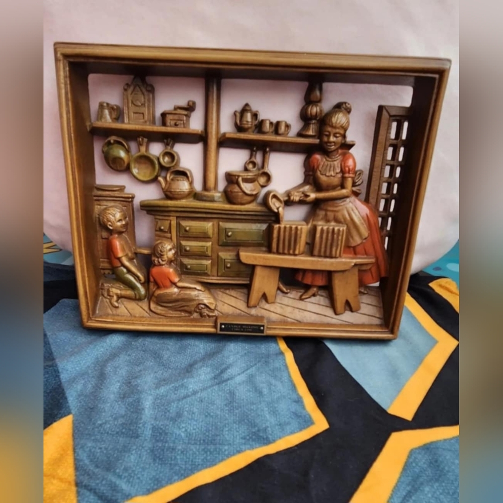 Burwood Products Wall Plaque “Candle Making Circa 1750” Colonial Rustic Decor